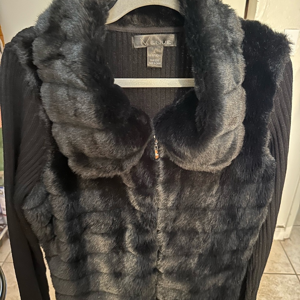 Avenue Black Faux Fur Vest